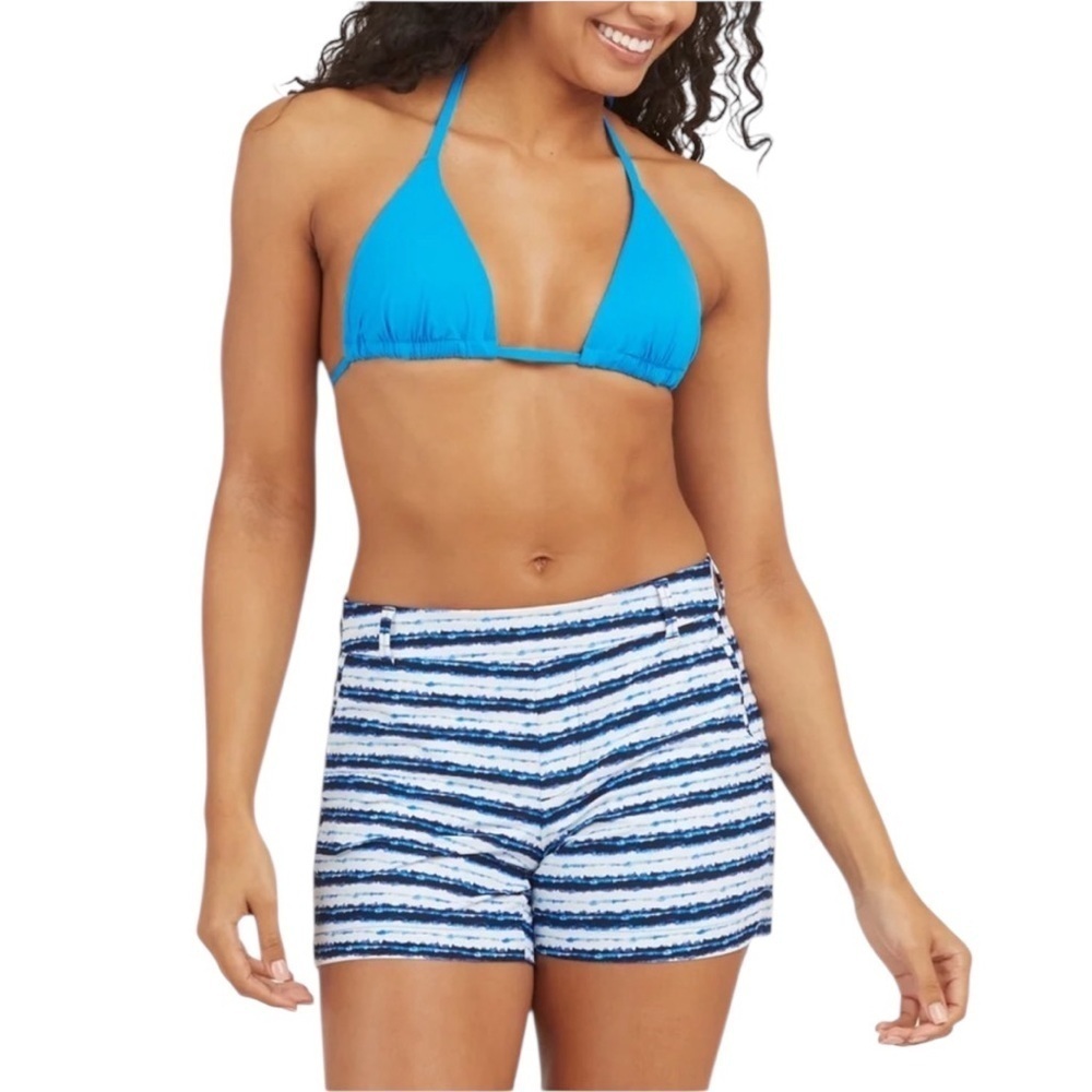 SPANX Blue Painted Striped Shorts Size: L - Picture 3 of 9